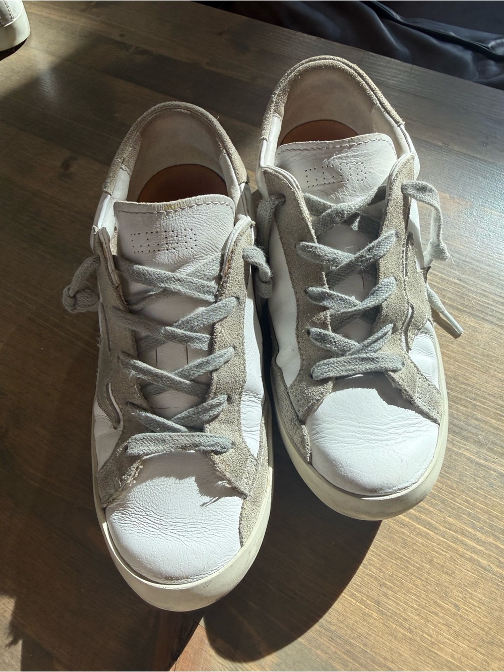 Golden Goose Kids White and Light Gray Suede-Star Sneakers